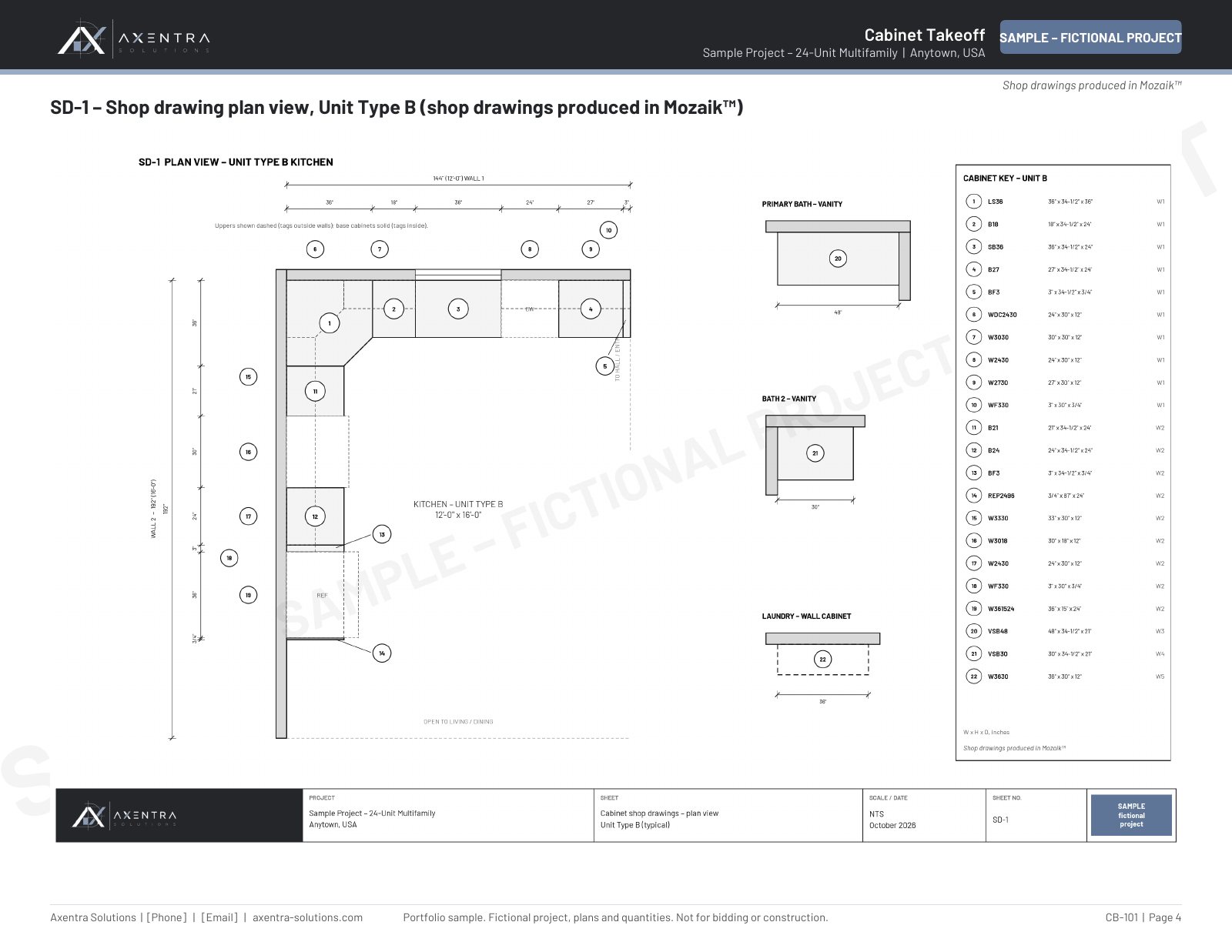 Sample shop drawings: Cabinet shop drawing in Mozaik (fictional project)